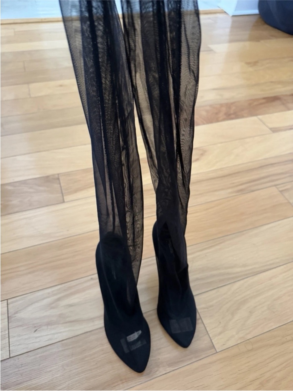 Dolce & Gabbana Black Mesh Thigh-High Heeled Boots View 3